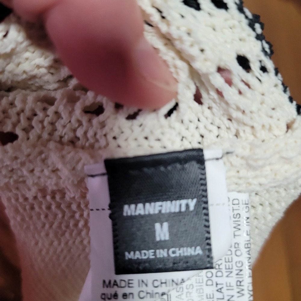 MANFINITY Men's Knit Short Sleeve Sweater White Black Red Yellow Size M Retro - Picture 3 of 3